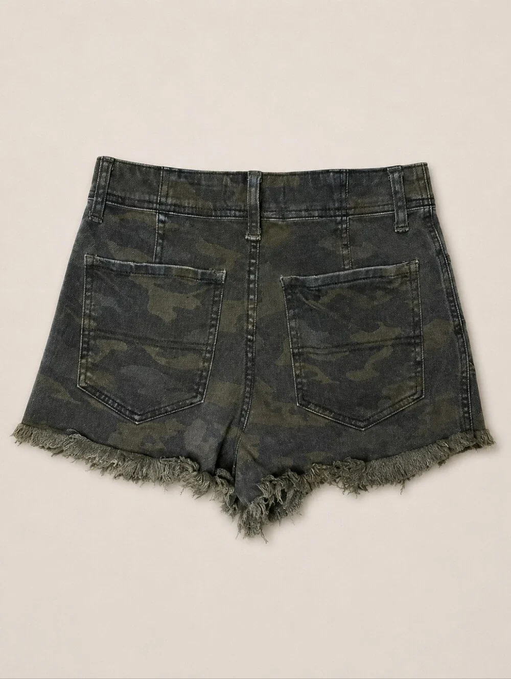 Free People We The Free Commander Camo Denim High Rise Raw Hem Shorts Size 25 - Picture 4 of 13